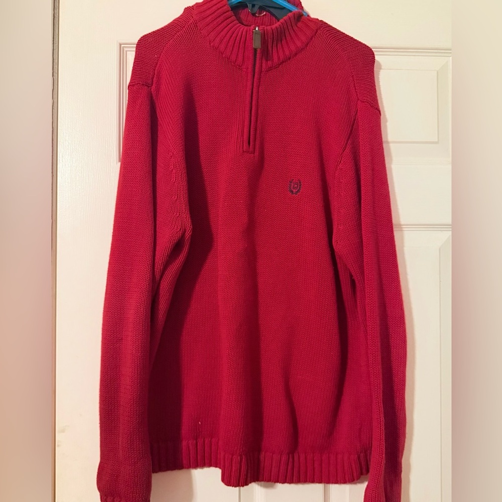 Chaps 1/4 Zip Long Sleeve Red Knit Pullover Sweater- Medium